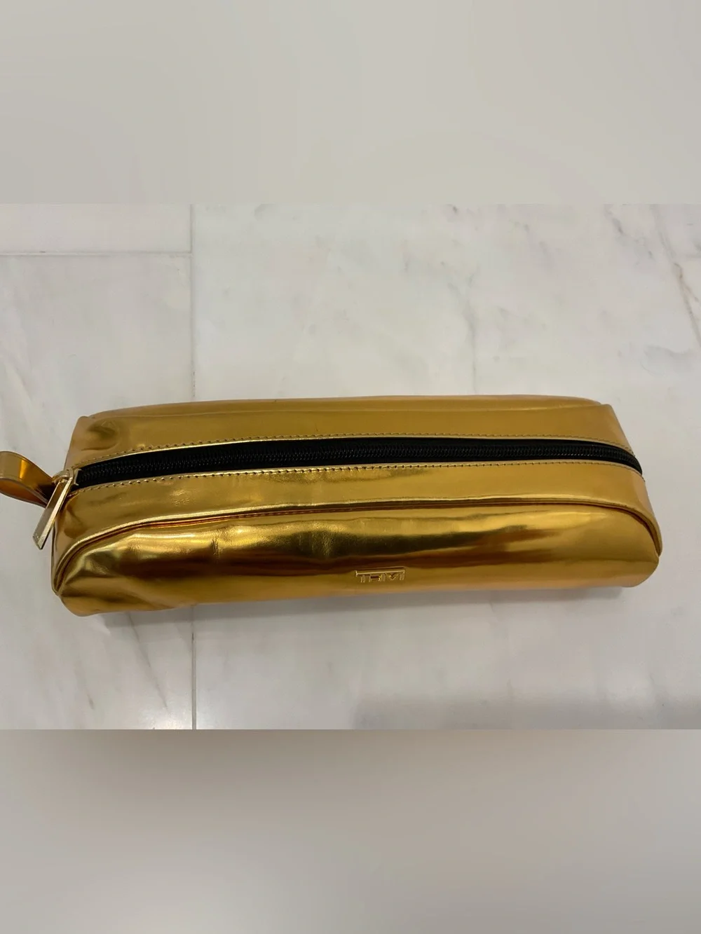 NEW - TUMI Zippered Ballistic Nylon Pencil Case - Cord Pouch - METALLIC GOLD